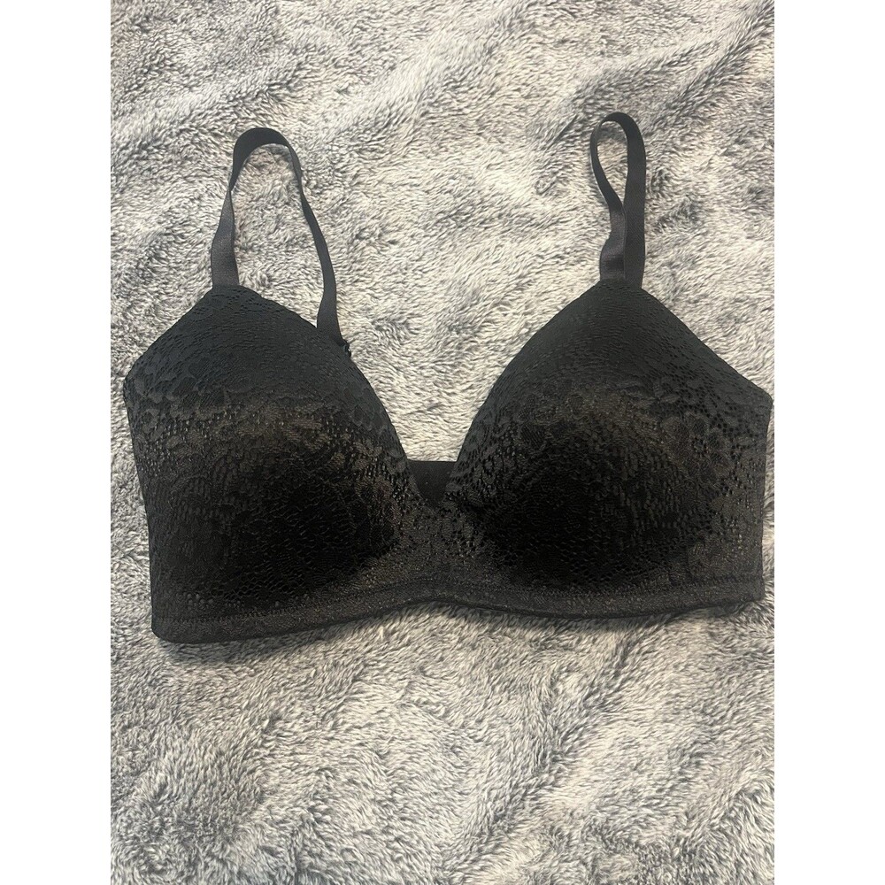 EUC Ellen Tracy Womens Black Lace Wire-free Bra Adjustable Lined 36D